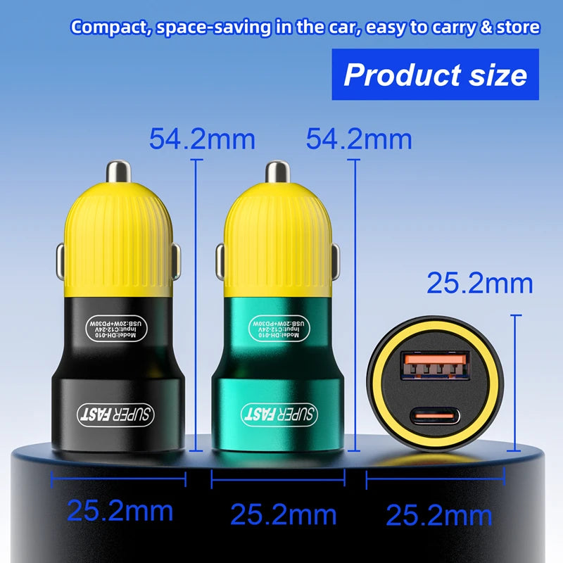 120W USB Type C Dual Ports Car Charger Lighter Quick Charge 4.0 3.0 For iPhone Xiaomi Samsung Fast Charging Phone Charger