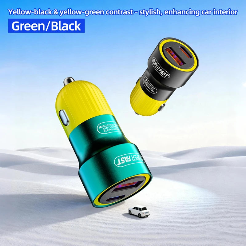 120W USB Type C Dual Ports Car Charger Lighter Quick Charge 4.0 3.0 For iPhone Xiaomi Samsung Fast Charging Phone Charger