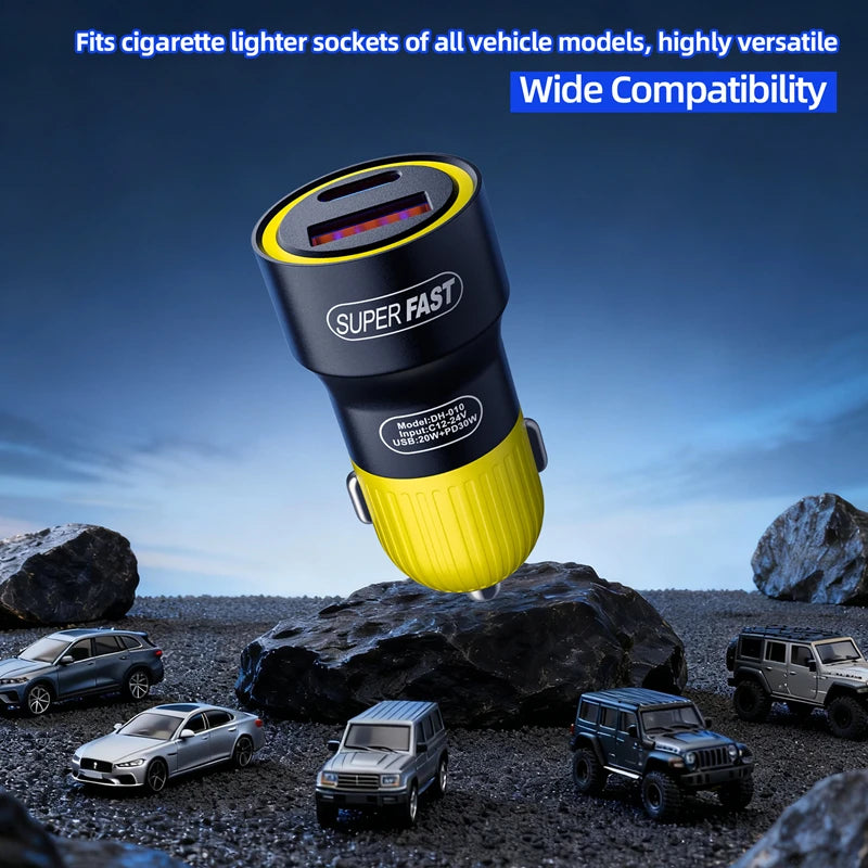 120W USB Type C Dual Ports Car Charger Lighter Quick Charge 4.0 3.0 For iPhone Xiaomi Samsung Fast Charging Phone Charger